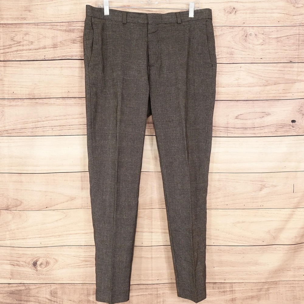 H&M Dress Pants Mens 34R Gray Plaid Slim Fit Skinny Leg Stretch Business